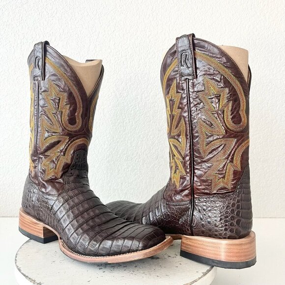 Rod Patrick Mens Cowboy Boots 12AAA Brown Caiman Leather Western Square Toe - Picture 12 of 12